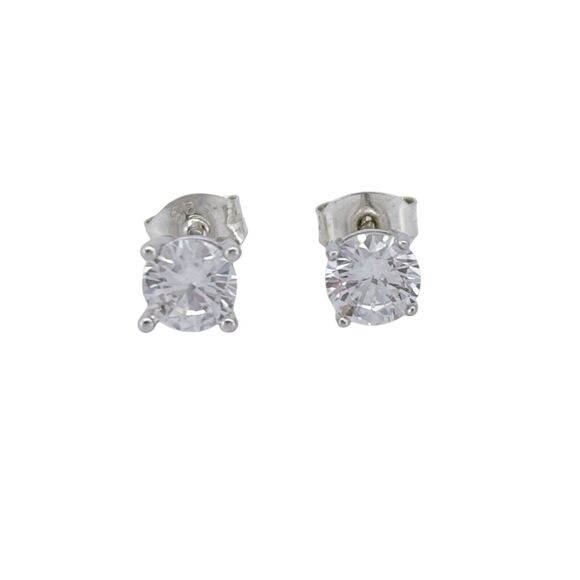 Vintage Sterling Silver 925 5mm Cubic Zirconia Stud Earrings - Picture 2 of 6
